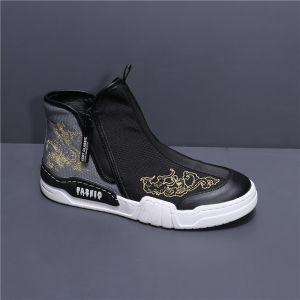 New High-Top Canvas Shoes Embroidered Casual Mens Breathable Fashionable Fast-Moving Internet Celebrity Shoes Youth Trend