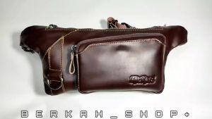 Tas Selempang Waistbag Pinggang Pria Kulit Sapi Garut Premium Terbaru Tahan Panas Api
