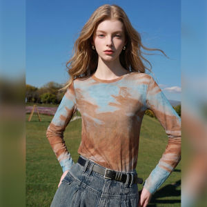 Deep Khaki Ombre Tie-dye Breathable Soft Comfortable Everyday Long-sleeve T-shirt