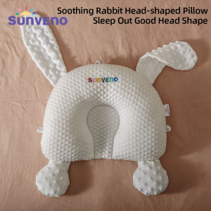 SUNVENO Newborns Soothing Rabbit Head Shaping Pillow Baby Sleeping Breathable Antibacterial Anti mite PadPrevent Flat/Pointed/Slanted Head Correction  Infant Cushion for 0-12Months