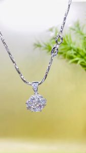 Dây chuyền bạc nữ xi bạch kim kiểu mì khía xoắn 1li8 45cm Mặt dây chuyền bạc hoa 7 cánh chủ 7li chủ đá CZ hoặc moissanite Vòng cổ bạc - KIM LỘC PHÁT