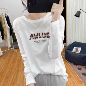 Áo Thun Dài Tay Thời Trang in Chữ Mùa Xuân Thu Mới Cho Nữ Áo Lót Cotton Pha Trộn Phong Cách Công Sở Hàn Quốc Mùa Hè 2025