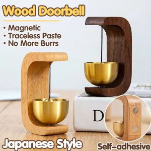 Wood Doorbell Japanese Style Magnetic Wood Brass Door Bell Retro Home Door Decor Room Wind Chimes