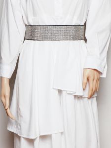 Fancy Fashion Bling Rhinestone Belt Female Easiest for Match Elastic Black Waist Seal with Dress Long Shirt