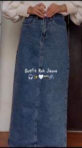 Rok Jeans Span Wanita Highwaist Theana Belahan Belakang