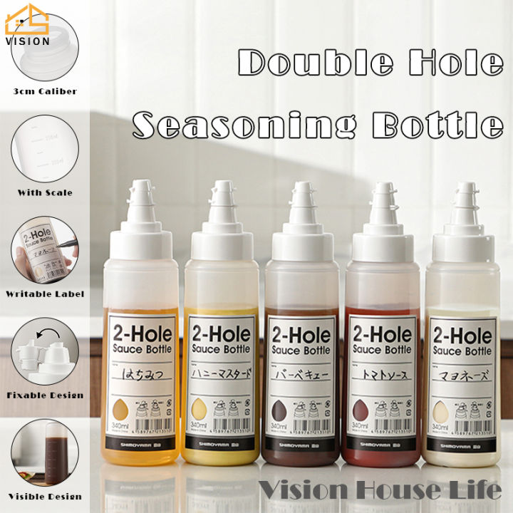 Vision 340มล. หลุมคู่ขวดบีบสลัดซอสมะเขือเทศ2หลุมขวดบีบแยมน้ำผึ้งหอยนางรมขวดบีบขวดบีบซอสขวดปรุงรสบรรจุย่อย