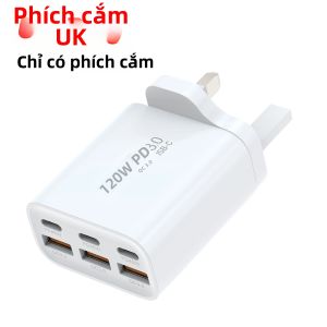 Bộ Sạc Đa Cổng QC3.0 PD Nhanh Adapter Tường Type-C 6 Cổng Tương Thích Với iPhone Xiaomi Phích Cắm UK/AU/EU/US Bộ Sạc Điện Thoại Di Động USB-C
