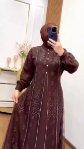 Dress nedara Ceruti Full Puring Aplikasi Swarovski Kombinasi Brukat Double Layer Full Brukat
