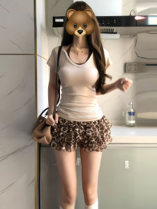 YIFANSHI | Leopard Lace Trimmed Flared Skirt Summer Short