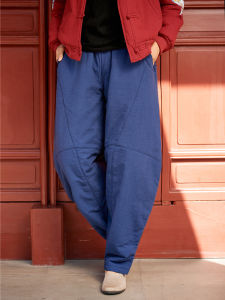 Thickened Cotton Linen Pants Womens Winter Outerwear Soft Loose Tea Ceremony Lantern Pants Warmth Enhanced Cotton Trousers