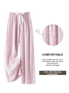 KASIHAN | Breathable Loose Wide Leg Pink Cartoon Cotton Sleeping Pants