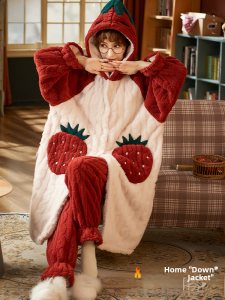 Miiow | Cat Lady Coral Fleece Padded Thickened Winter Sleepwear Hooded Home Clothes For Women Youth Polyester Fiber Warm Robe Coat