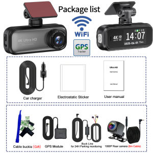 4K Dash Cam for Car DVR Camera Front and Rear Dual Lens Video Recorder With WiFi GPS WDR Night Vision 24H Parking Mode Black Box