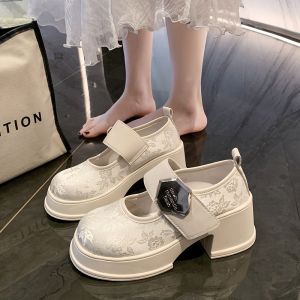 New Chinese Style Womens Shoes Thick Heel Heightening Mary Janes 2025 New Spring Autumn Thick Heel Old Beijing Cloth Shoes Women