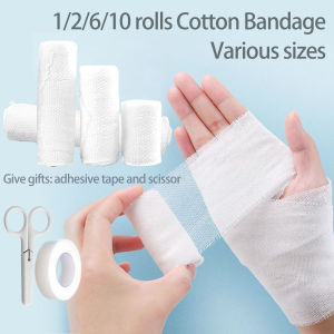 2-10Rolls ​Cotton Bandage Sterile Absorbent Gauze Super Soft Elastic Bandages Wound Hemostasis First Aid Tool Give Scissors Tape