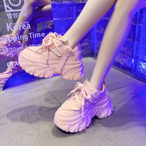 Womens Dad Shoes 8cm Thick Bottom Heightening Spring New Style Pink Breathable Casual Board Shoes Korean Version round Toe