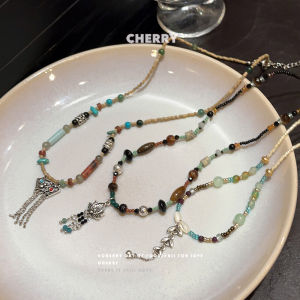 สร้อยคอจี้ลูกปัดหลากสีสำหรับผู้หญิง สร้อยคอแบบใหม่ปี 2025 สไตล์จีนโบราณ สร้อยคอแบบใหม่สำหรับผู้หญิง ชุดกี่เพ้า