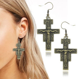 Vintage Saint St Francis of Assisi Tau San Damiano Cross Necklace for Men Women Catholic Crucifix Religious Chain Jewelry Gift