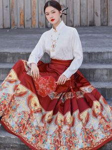 ชุดกระโปรงม้าสไตล์จีนใหม่ ฤดูใบไม้ผลิและฤดูร้อน กระโปรงครึ่งตัวสำหรับผู้หญิง สไตล์ฮันฟู เสื้อผ้าสำหรับงานรับประทานอาหาร