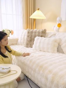 Thicken Rabbit Plush Sofa Cover Sarung Sofa 1/2/3/4 Seater Universal Non-slip Sofa Mat Soft Sofa Towel for Living Room Home Decor