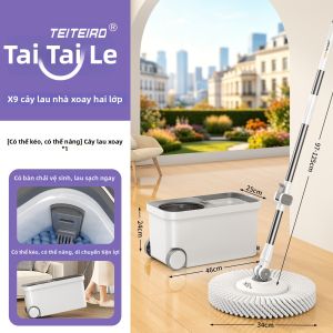 TEITEIRO | Cây Lau Nhà Xoay Tự Vắt Khô Tích Hợp Giặt & Sấy Không Cần Dùng Tay