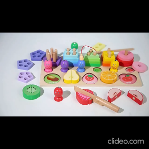 Bộ Đồ Chơi Gỗ Montessori 3 Trong 1 Câu Cá – Cắt Trái Cây – Xếp Hình Khối Đồ Chơi Giáo Dục Sớm Cho Bé 2