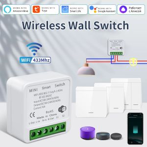 Tuya WiFi Smart Switch 16A Mini Relay Receiver 433Mhz 1/2/3Gang Wireless Wall Panel Switch Voice Control Works Alexa Google Home