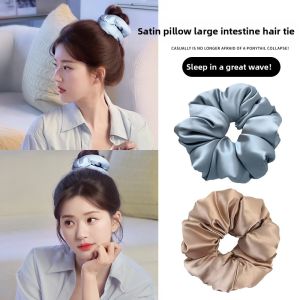 Silk Pillow Sleep Hair Ties Womens Solid Color Satin Large Bow Hair Bands No Damage Hair Elastic Bands Big Size