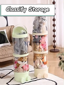 INHO L28/30cm Zipper Doll Storage Bin Large Capacity Transparent Toy Storage Organizer With Roller