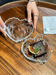 Creative Glass Heart-Shaped Snack Plate Fruit Plate Pastry Cake Snack Snack Plate Rose Plate Flower Melon Seeds Plate