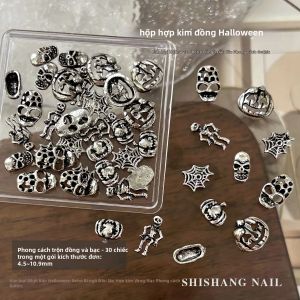 30 Chiếc Phụ Kiện Trang Trí Móng Tay Halloween Bằng Đá Pha Lê Hợp Kim Hình Bí Ngô Đầu Lâu Mạng Nhện Dùng Cho Móng Tay Dán DIY