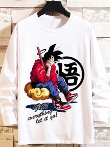 Dragon Ball Co-Branded T-shirt Long Sleeves Men and Women Two-Dimensional Clothes Anime Goku Fashion Brand Plus Size Loose Couple Outfit Ins