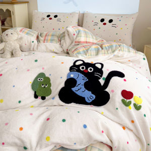 YAOKANG | Warm Winter Coral Fleece Four-Piece Bedding Set