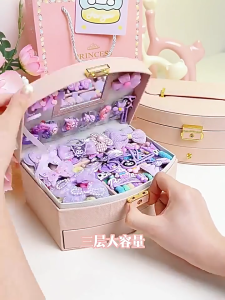 SKISOPGO 156pcs kuromi Korean Fashion Girls Hair Accessories Set Jewelry Box for Kids Birthday Gifts