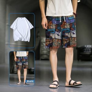 Mens Summer Thin Ice Silk Linen Shorts Loose Casual Big Boxer Board Shorts Quick Dry Sports Beach Pants Fashionable Trendy Brand