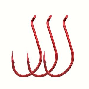 25Pcs/Box High-Strength Fishing Hooks Red Octopus Hooks Barbed Hooks with Eyes Outdoor Fishing Gear