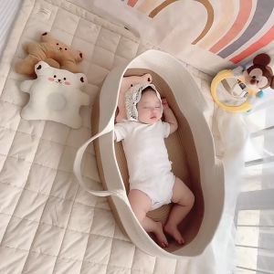 Cotton rope braided baby carrying basket folding portable newborn bed sleeping basket Cribs travel bed