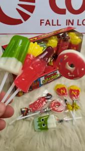COCO Party Lollipop 30pcs Box | Assorted Fun Shape Candy Cola Fries Donut Ice Cream | Kids Sweet Lollipop for Baon Party Favors Giveaways & Sharing
