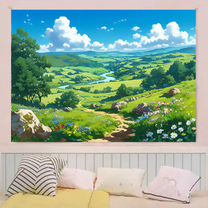 Hayao Miyazaki Town Style Tapestry Wall Hanging for Bedroom Headboard Decor Photo Backdrop Cloth