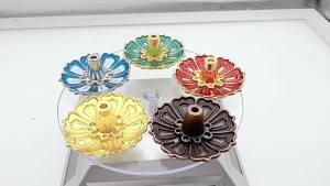 ⑧ 1Pc Lotus Alloy Incense Burner Stick Holder Home Buddhism Line Incense Plate Sandalwood Coil Base Delicate Temples Home Decor