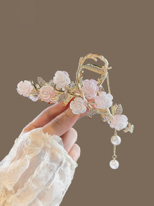 Elegant Large Size Hair Claw Clip Womens Shark Bite Style Floral Hair Accessories Stylish Alloy Gemstone Embedded Hairpins