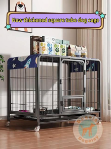 Square Tube Dog Cage Pet Cage Large Metal Dog Cage Crates with Tray for Easy Installation Large Space Large Dog Cage