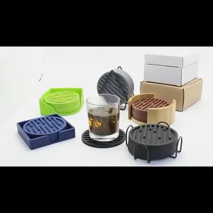 7 Pcs/Set 10x0.5cm Round Silicone Cup Mat 6 Pad 1 Holder Insulated Drink Coasters