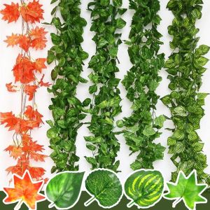 200cm Artificial Plant Green Ivy Leaf Garland Silk Wall Hanging Vine Home Garden Decoration Wedding Party DIY Fake Wreath Leaves
