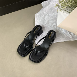 รองเท้าแตะส้นสูงแบบสวมสำหรับผู้หญิง รองเท้าแตะส้นแบนแบบสวมสำหรับกลางแจ้ง ทรงหัวมน ทรงหัวมน สไตล์เกาหลี ทรงหัวมน