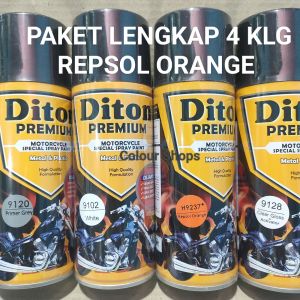 Pilok Cat Diton Premium Paket Lengkap 4 Kaleng Repsol Orange Oren 9237 Primer Grey 9120 White 9102 Clear Gloss 9128 400cc Pilox Paketan Cat Semprot Special Spray Paint