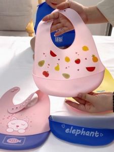LAKOE Celemek Makan Bayi Silikon Baby Kartun Bibs Silicone Slaber Bayi Waterproof BPA Free
