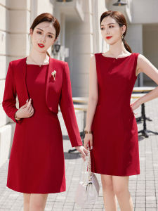 Red Short Suit Dress Two-Piece Set Elegant Wedding Dress for Women High Waist Zipper Closure H-Shape Polyester Viscose Spandex