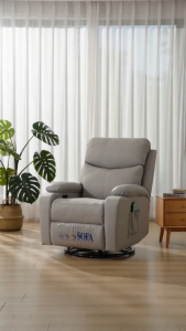 Manually Operated Sofa Light Gray White And Orange Genuine Leather Recliner With Footrest And Armrests Hheight Adjustable