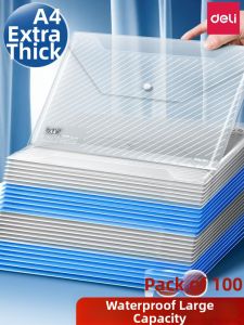 deli | Transparent Reinforced Large Capacity Button Closure File Folder